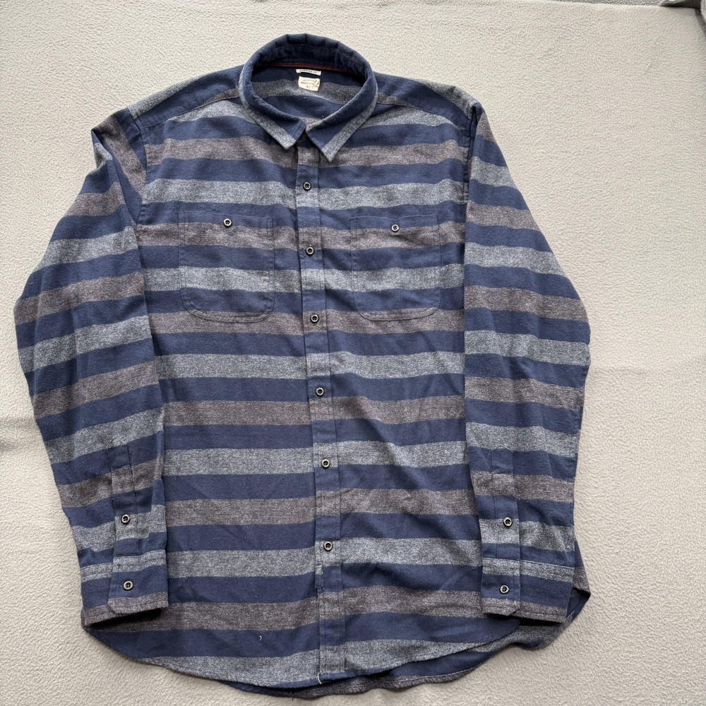 Bridge & Burn Shirt‎ Mens 2XL Blue Striped Flannel Long Sleeve Button Up Casual